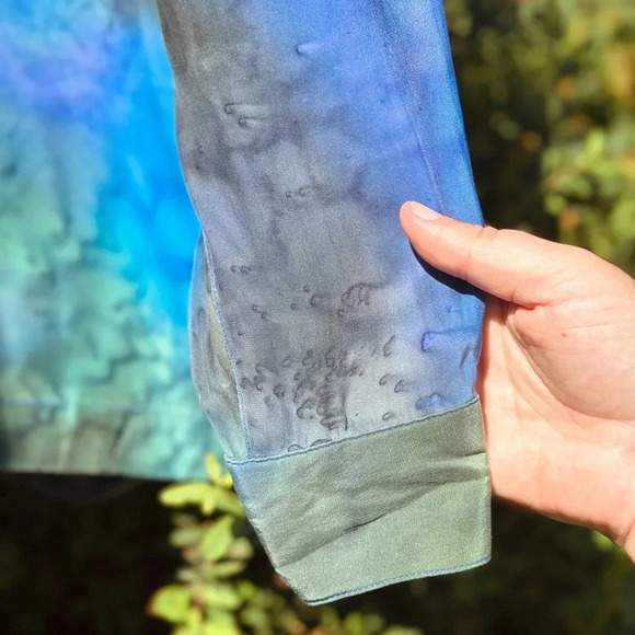 100% Washable Silk Blue/green Blouse - Diane Gilman -  S - Picture 2 of 4